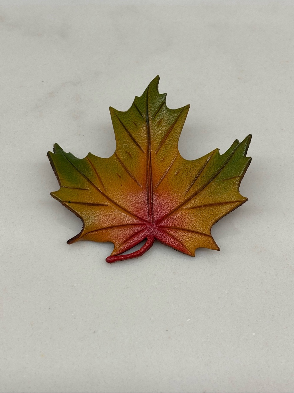 Vintage Canadian Maple Leaf Leather Brooch Handcrafted